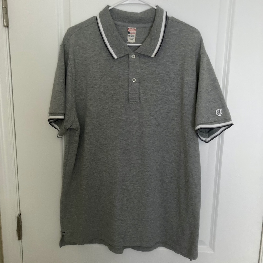 Todd Snyder x Champion Men's Gray Pique Cotton Tipped Polo Shirt - XL